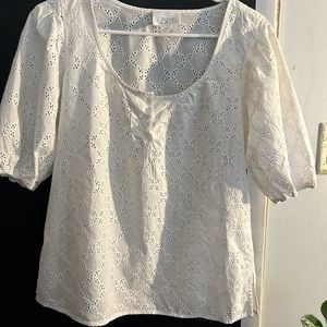 Bright White Ann Taylor Loft Lace Top Size 6